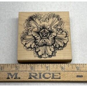 4" Square Large Baroque Floral Medallion Rubber Stamp Wood Mounted Scrapbooking